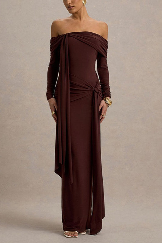 Elegant Solid Strapless Off Shoulder Bodycon Slim Formal Dress