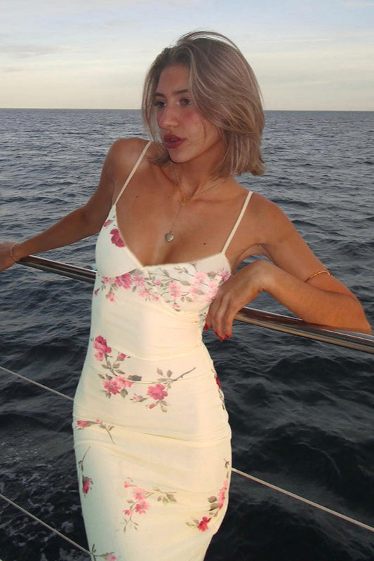 Floral Print Adjustable Strap Maxi Dress