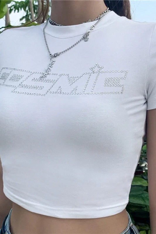 Rhinestone Punk Goth Crop Top - Fashionpara