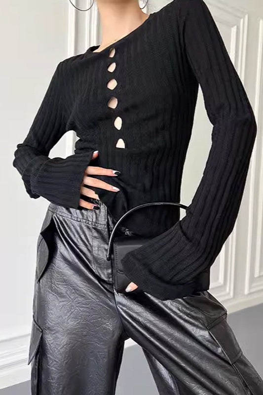 Sheer Panel Wool Blend Knit Top