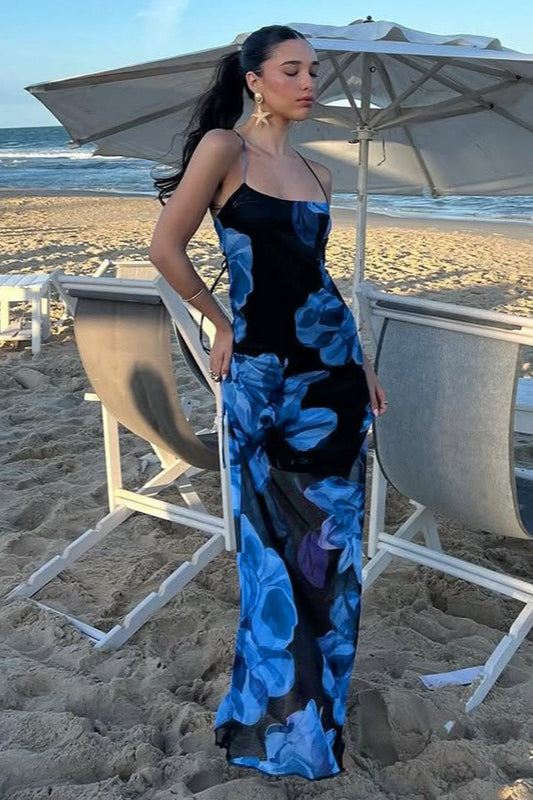 Halter Backless Tie Floral Maxi Dress