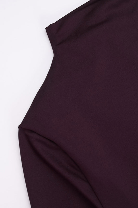 High Neck Ruched Split Bodycon Long Sleeve Party Dress