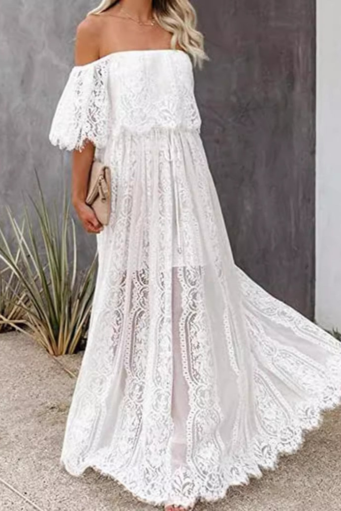 Elegant Off The Shoulder Lace Bohemian Boho Dress