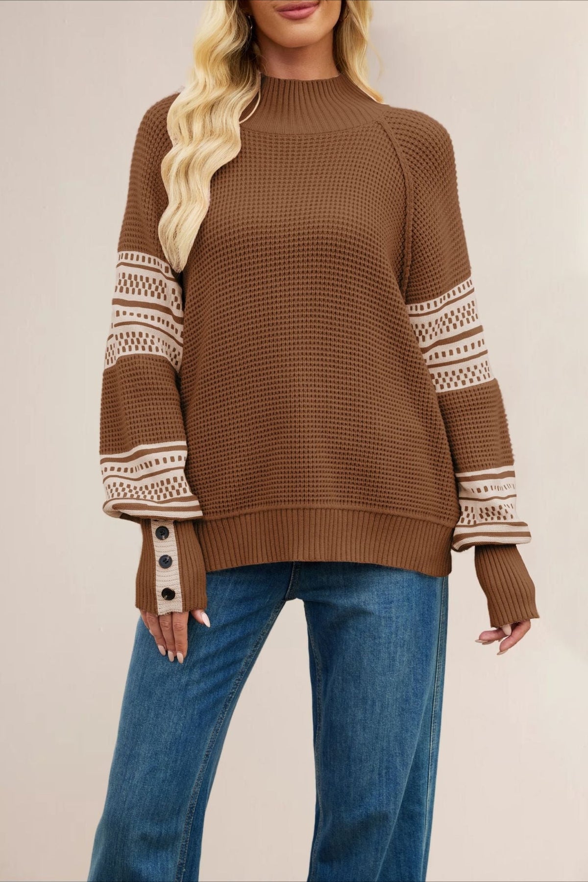 Colorblock Turtleneck Knit Sweater
