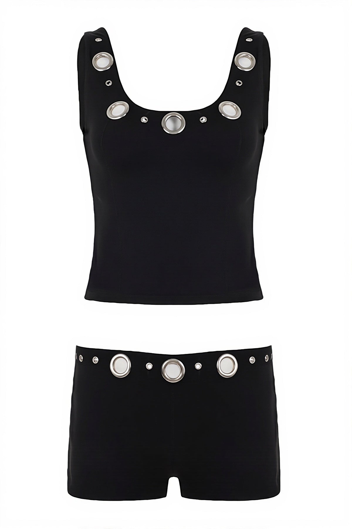 U Neck Cutout Crop Tank Low Rise Shorts Two Piece Set