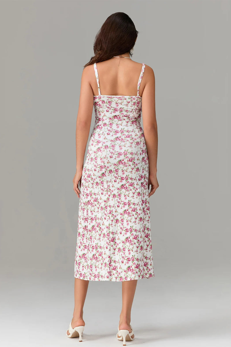 Vintage Spaghetti Strap Midi Floral Dress