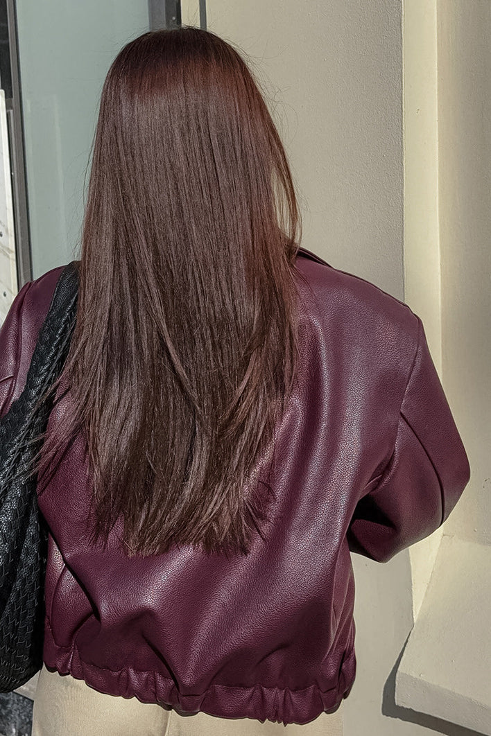 Burgundy Vintage Biker Coat with Timeless Style and Quality