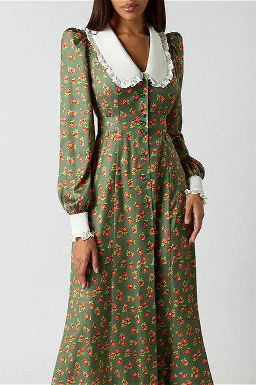 Floral Print Collared Long Sleeve Maxi Dress 6