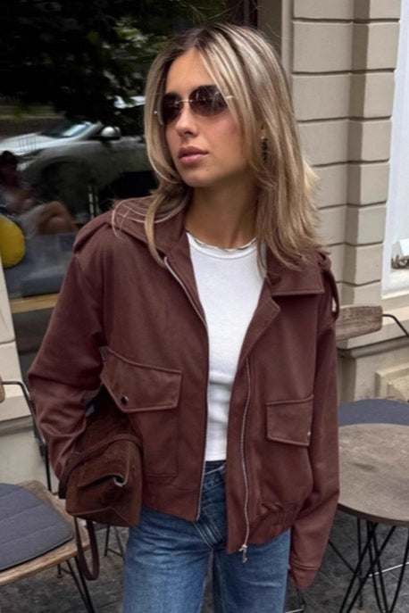 Vintage Brown Aviator Suede Jacket