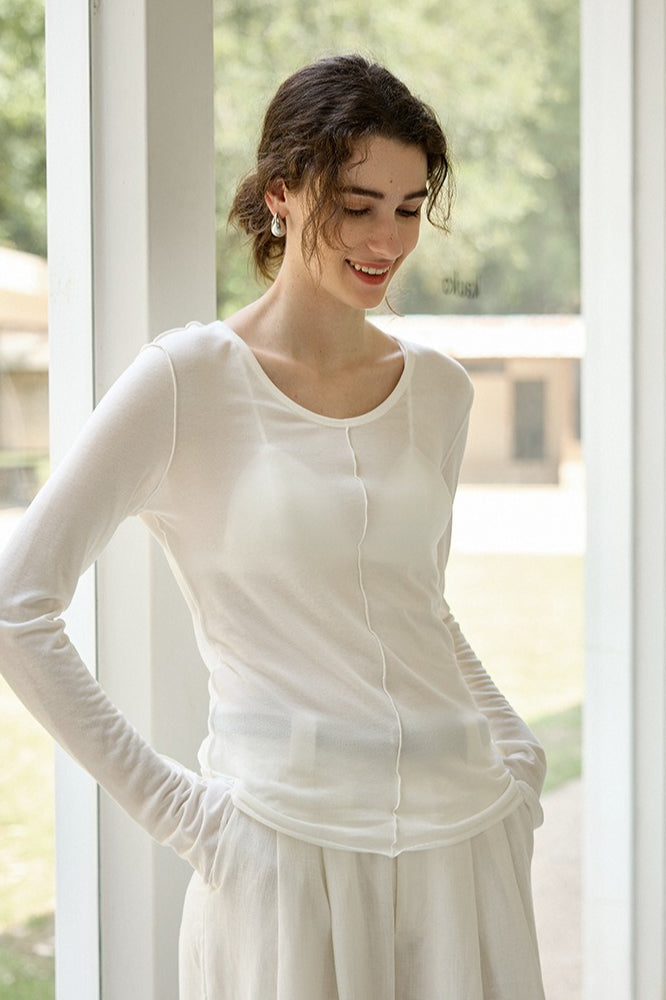Tencel Wool Blend Round Neck Knit Top 4