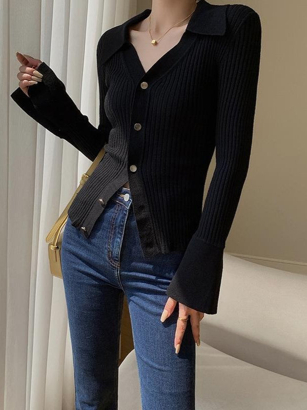 Elegant Blue V-Neck Knit Cardigan for Stylish Comfort