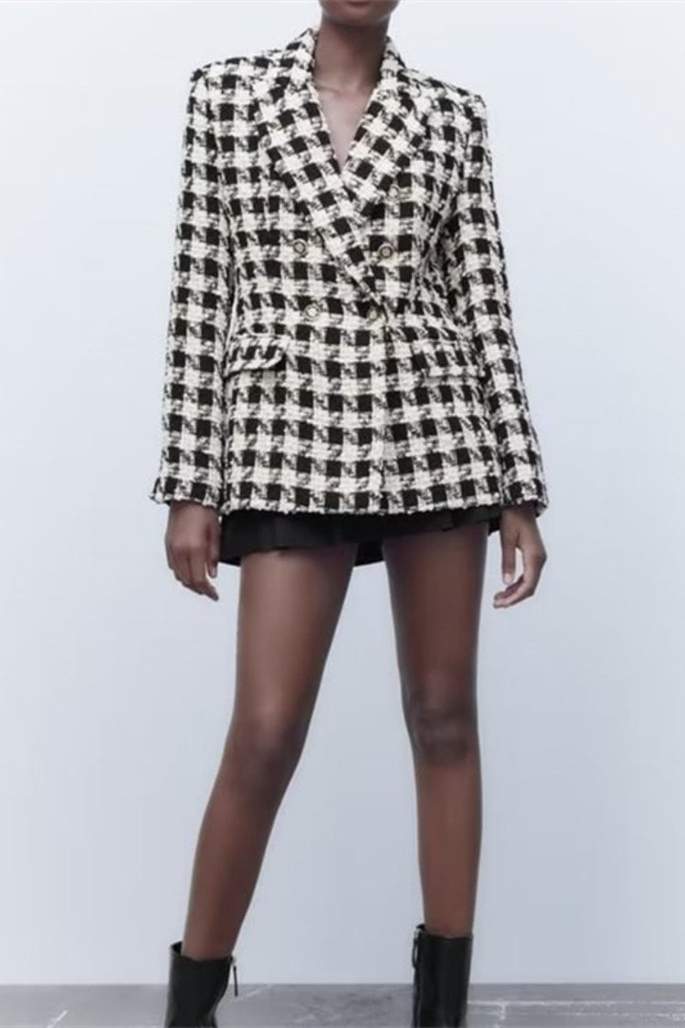 Textured Houndstooth Winter Blazer