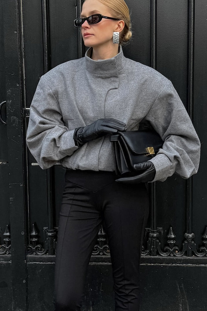 Gray Wool Stand Collar Jacket