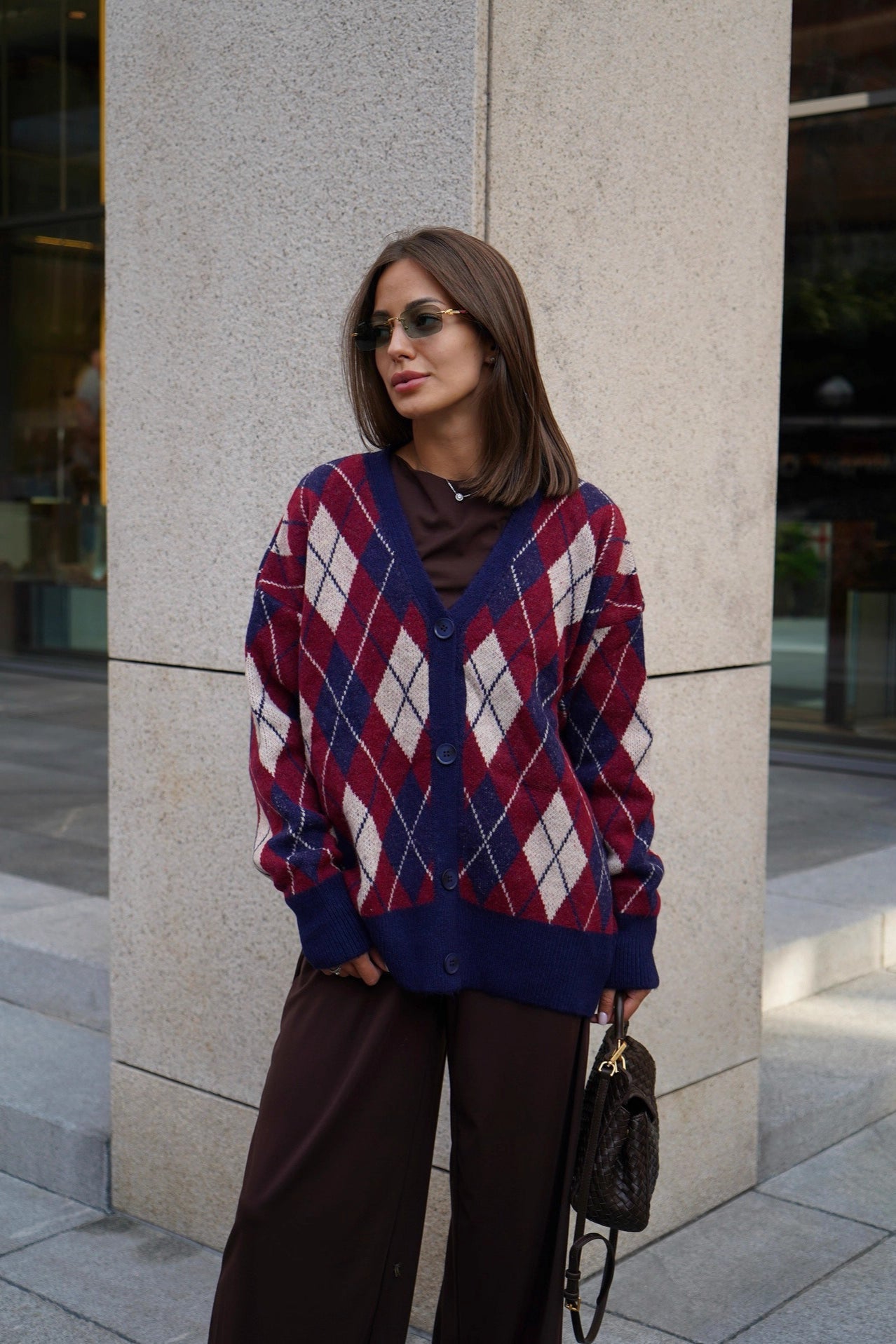 Thick Plaid V Neck Knit Cardigan for Cozy Layering