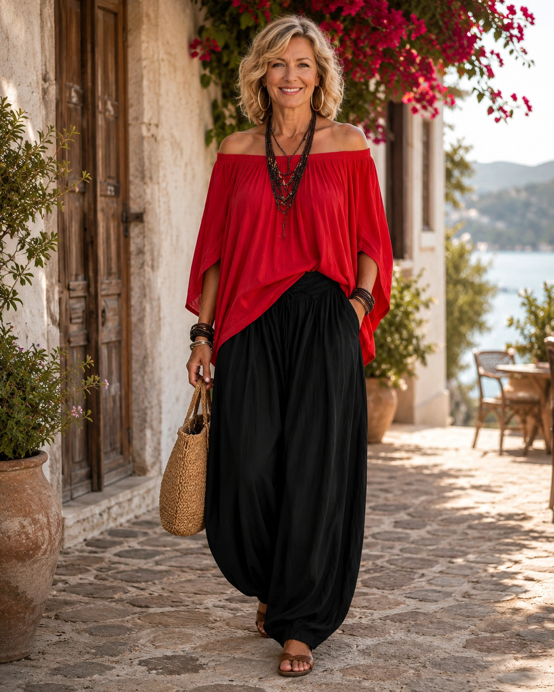 Off Shoulder Top and Harem Pants Two Piece Set 12