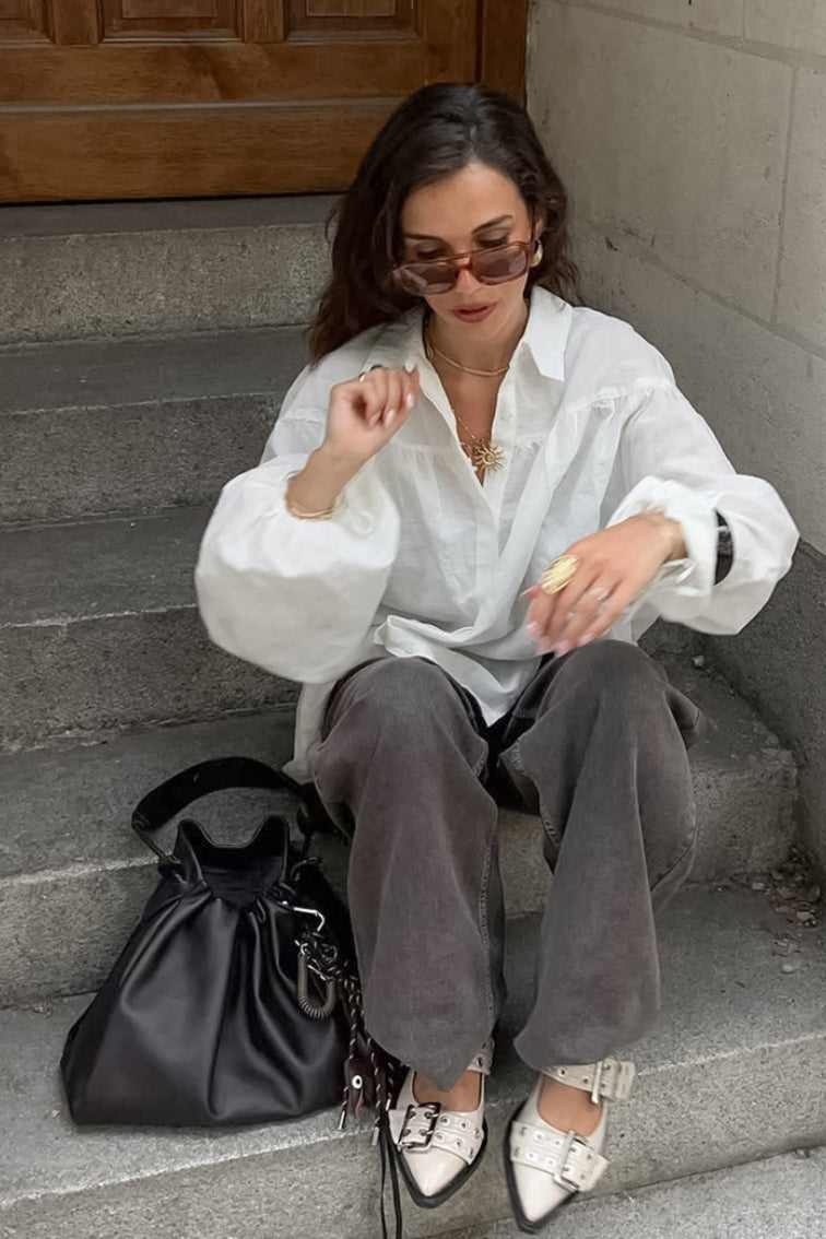 Smocked Lantern Sleeve Blouse