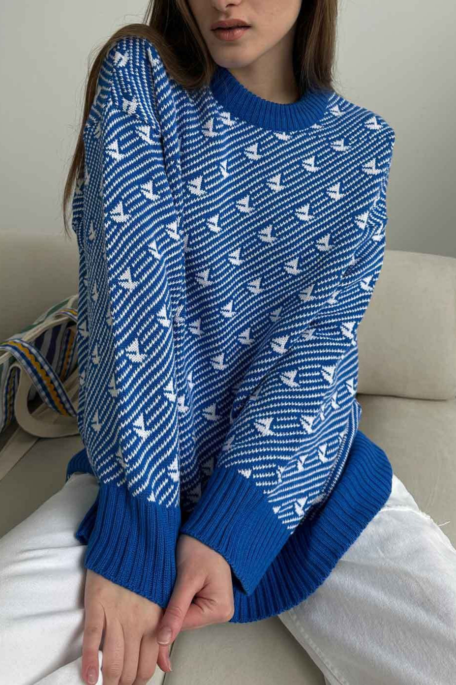 PrincessAce Sailboat Pattern Crew Neck Knit Sweater