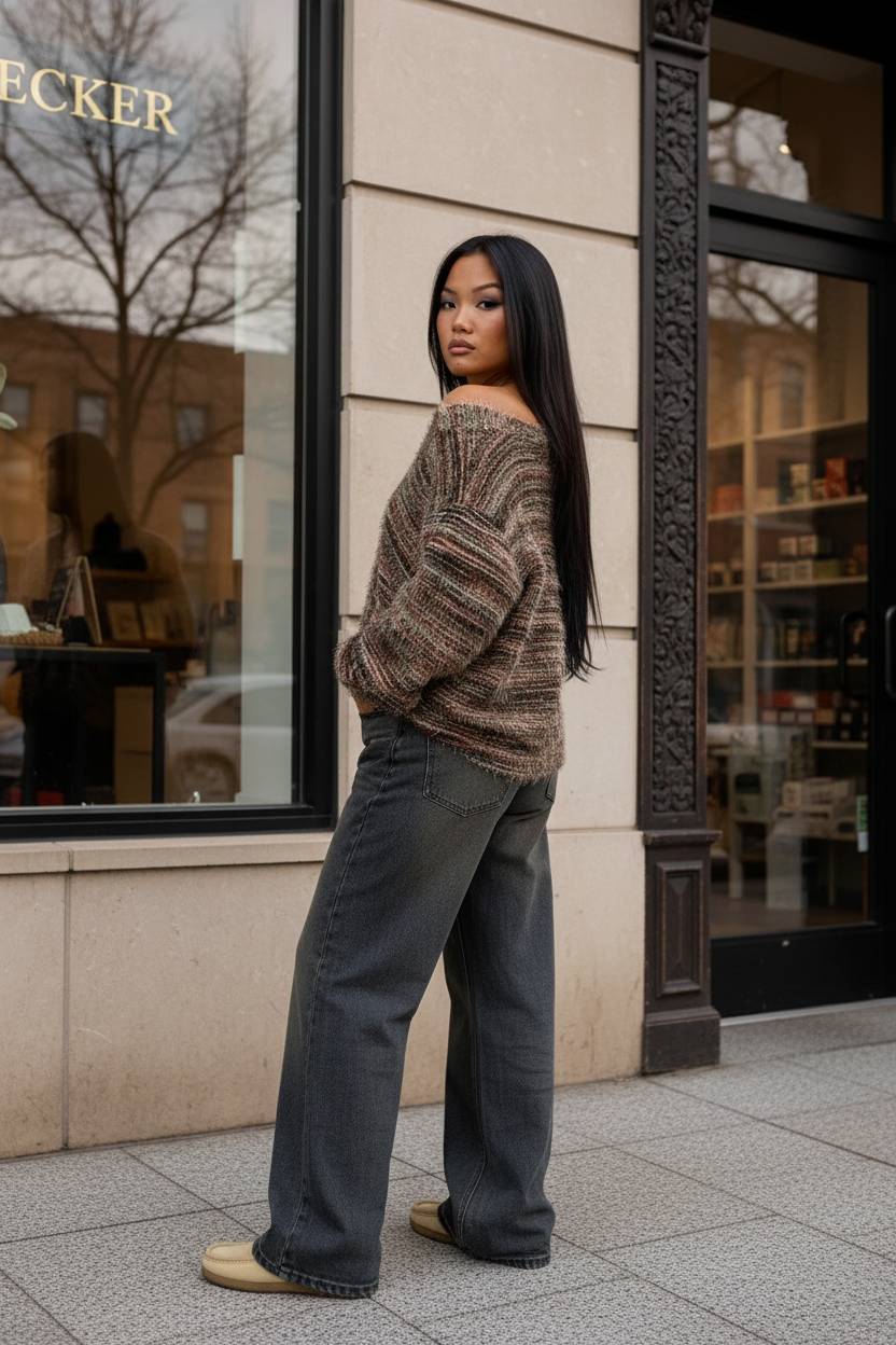 New Retro Fashion Deep V-Neck Maillard Plush Long-Sleeve Knit Cardigan - Fashionpara