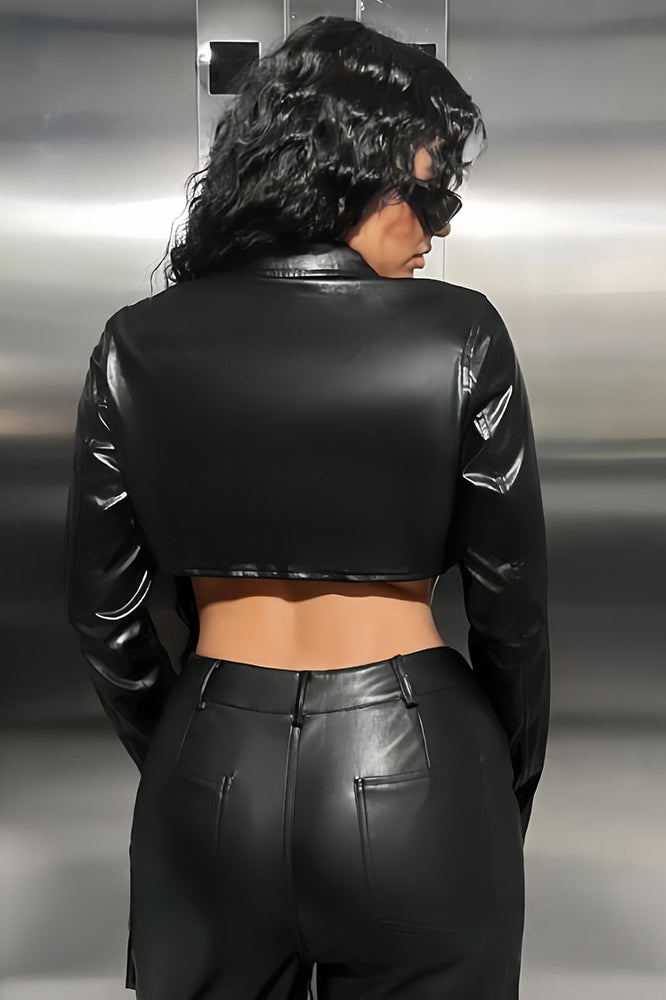 Stylish Zippered Cropped PU Coat for Modern Elegance