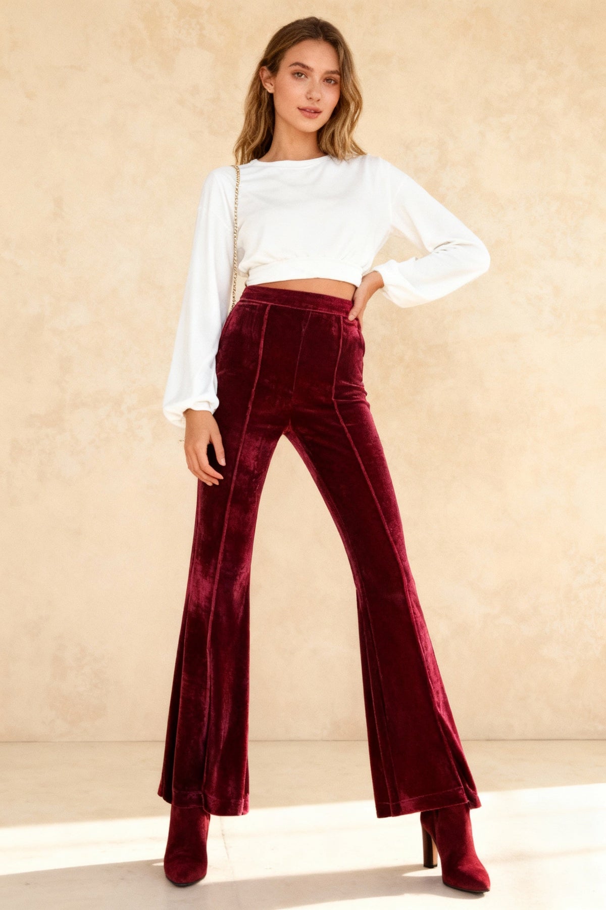 Casual Velvet High Waist Flared Pants