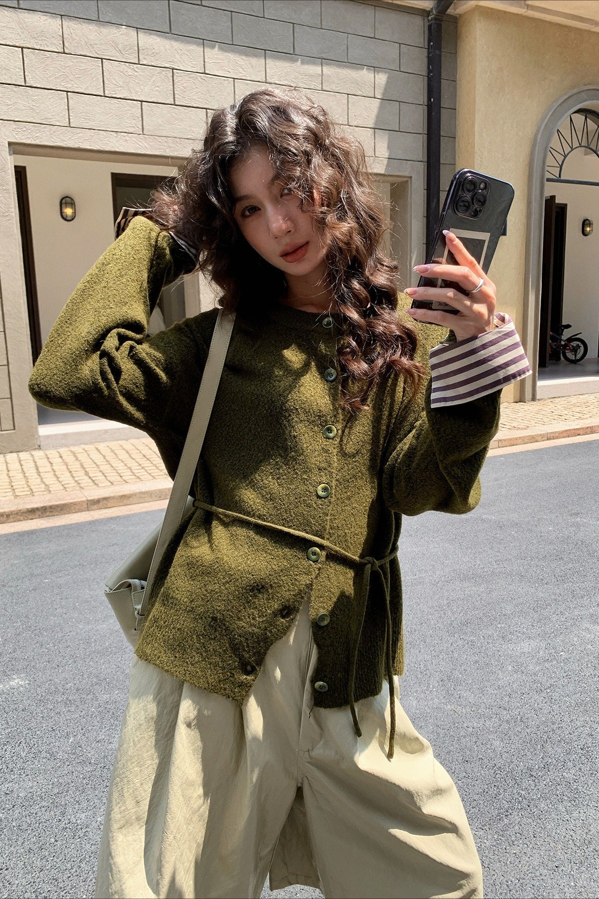 Color-Block Belted Knit Cardigan for Effortless Style