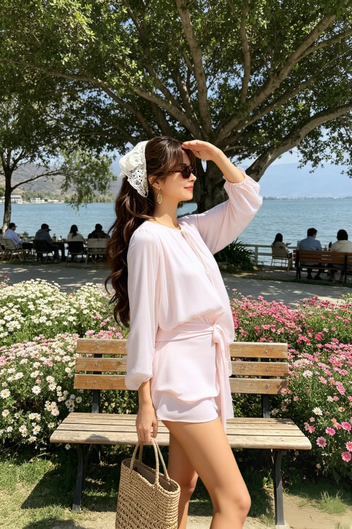 Sheer Metallic Balloon Sleeve Tie-Front Playsuit