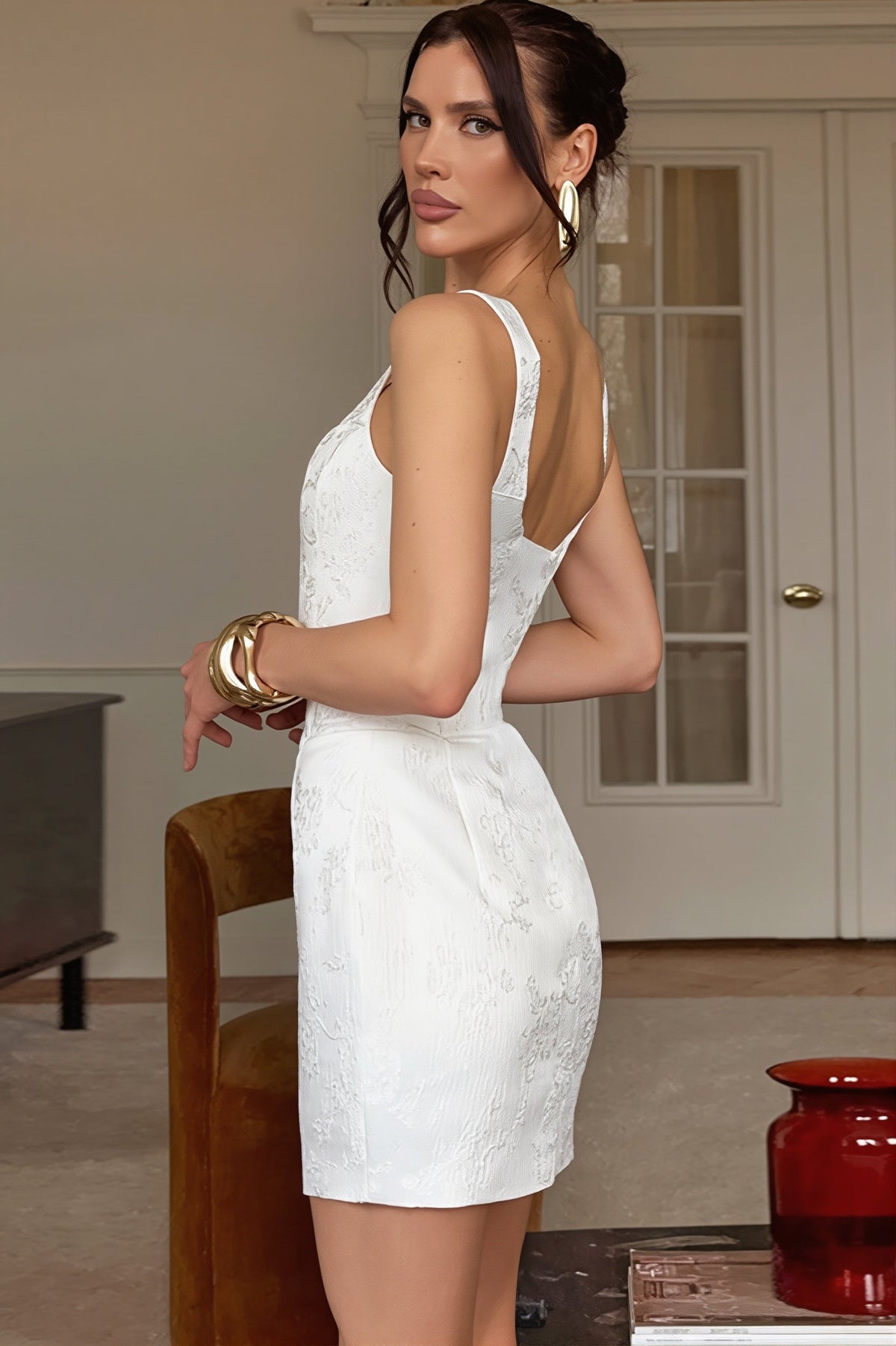 Jacquard Square Neck Corset Bodycon Mini Dress 5