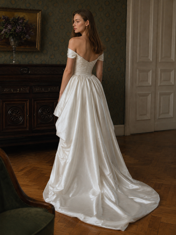 Satin Off Shoulder Corset High Low Dress