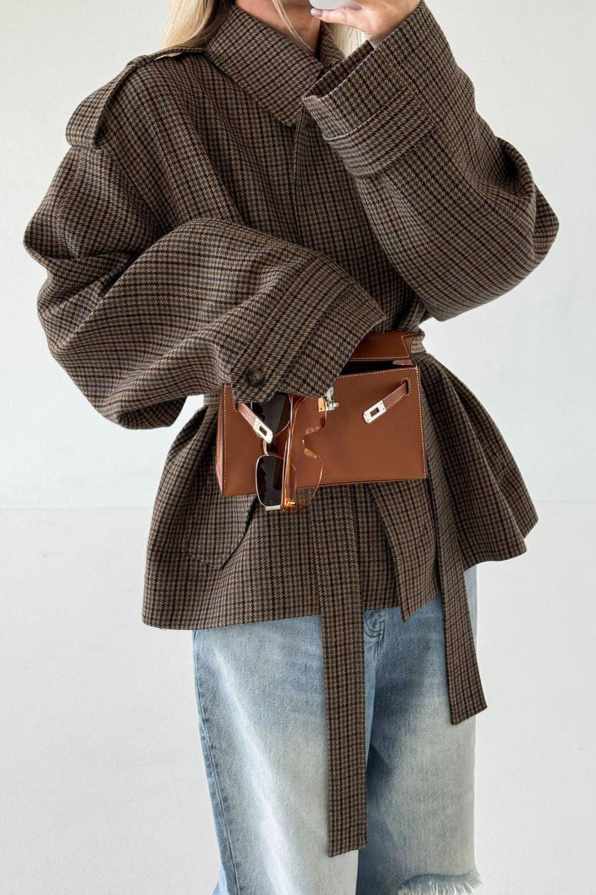 Elegant Vintage Houndstooth Designer Coat for Timeless Style