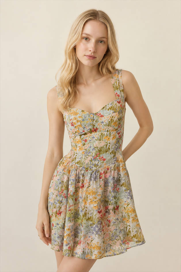 Floral Sweetheart Neck Fit and Flare Mini Dress 3