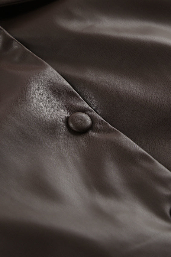 Chic Brown PU Crop Coat for Effortless Everyday Style
