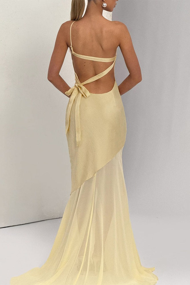 Asymmetric Backless Sheer Panel Formal Dress - View 2