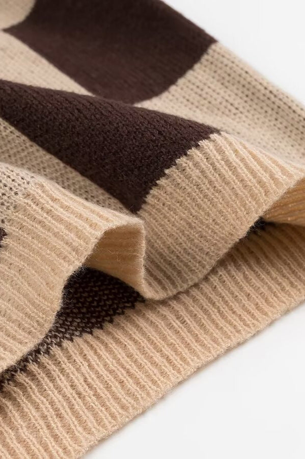 PrincessAce Checkerboard Knit Crewneck Long Sleeve Sweater