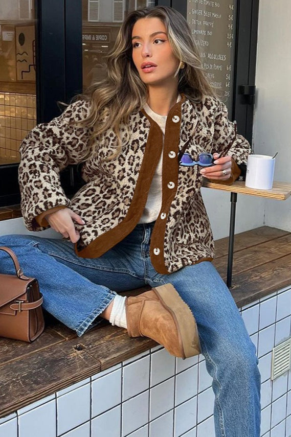 Oversized Leopard Lamb Fleece Coat - Fashionpara