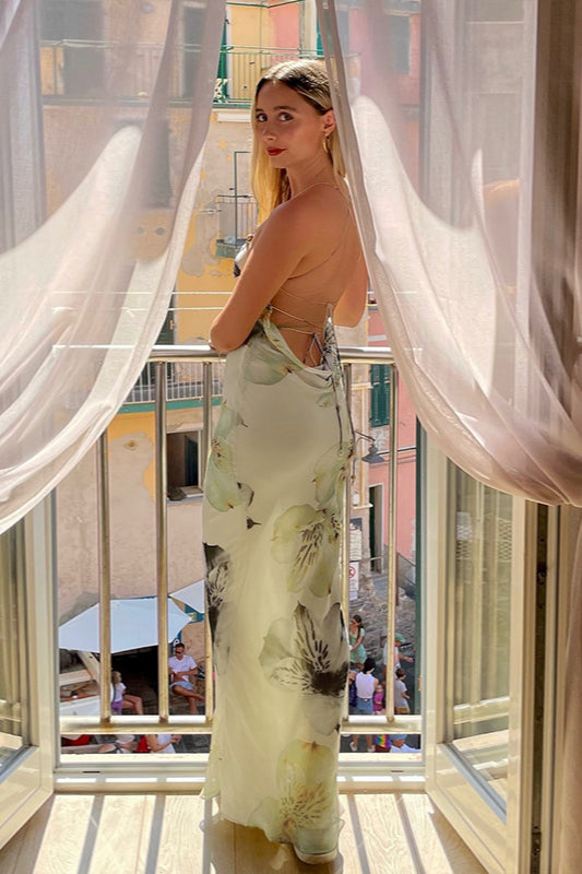 Floral Backless Vacation Cami Party Dress