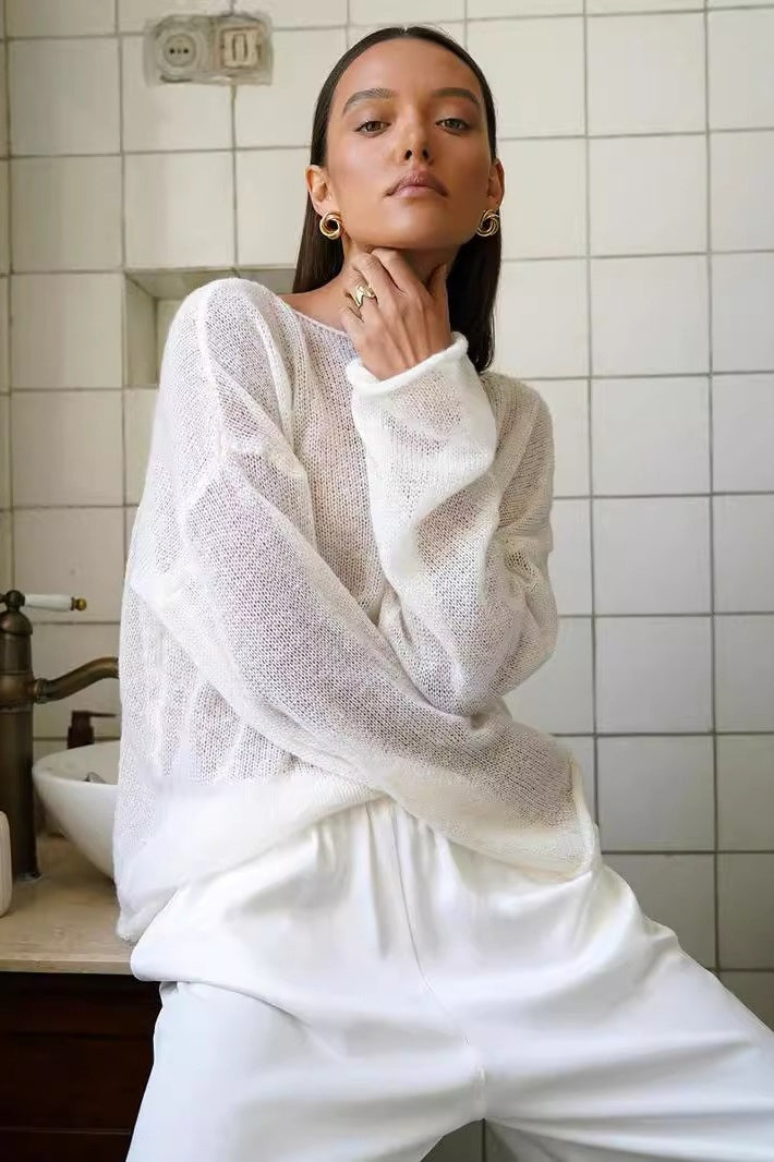 Sheer Knit Flare Sleeve Sweater