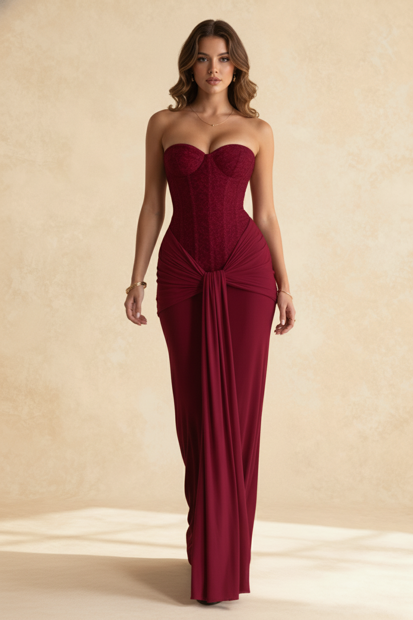 Sexy Strapless Backless Ribbon Elegant Formal Dress