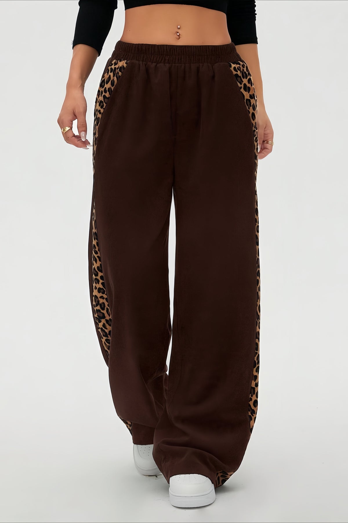 Leopard Side Stripe Wide Leg Pants