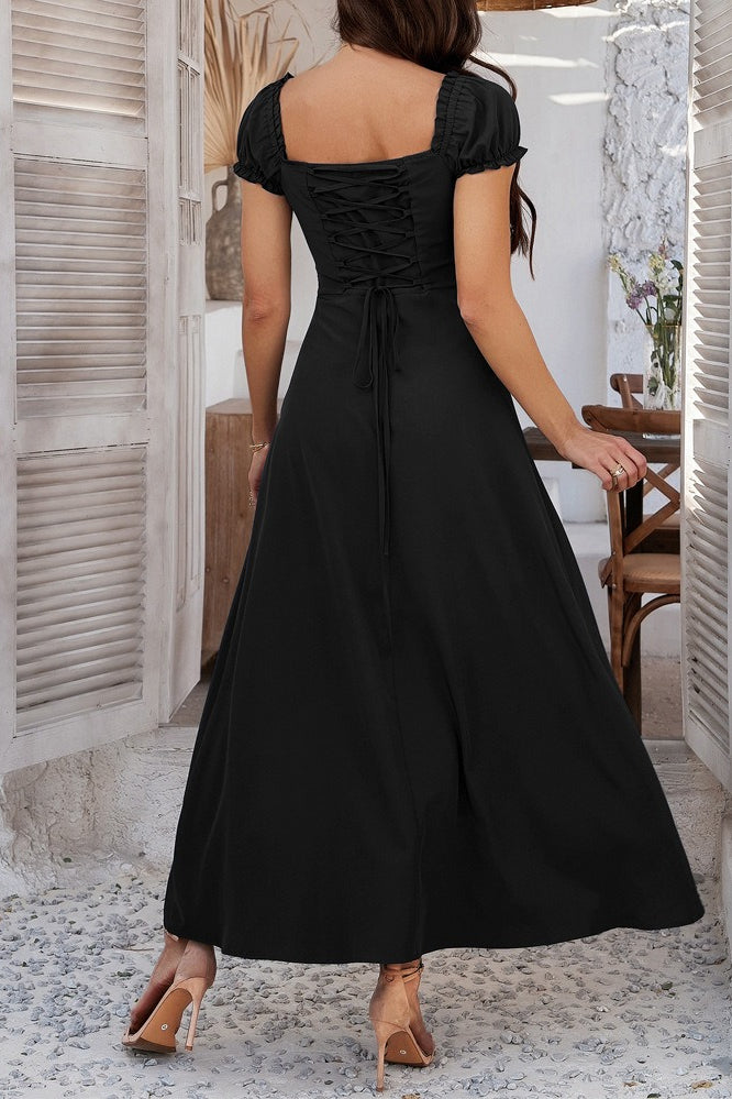 Ruched Puff Sleeve Maxi Work Dress
