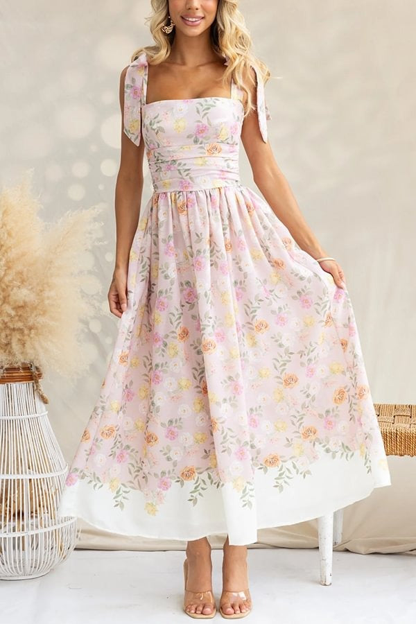 Elegant Floral Print Suspenders Slim Maxi Dress - Fashionpara