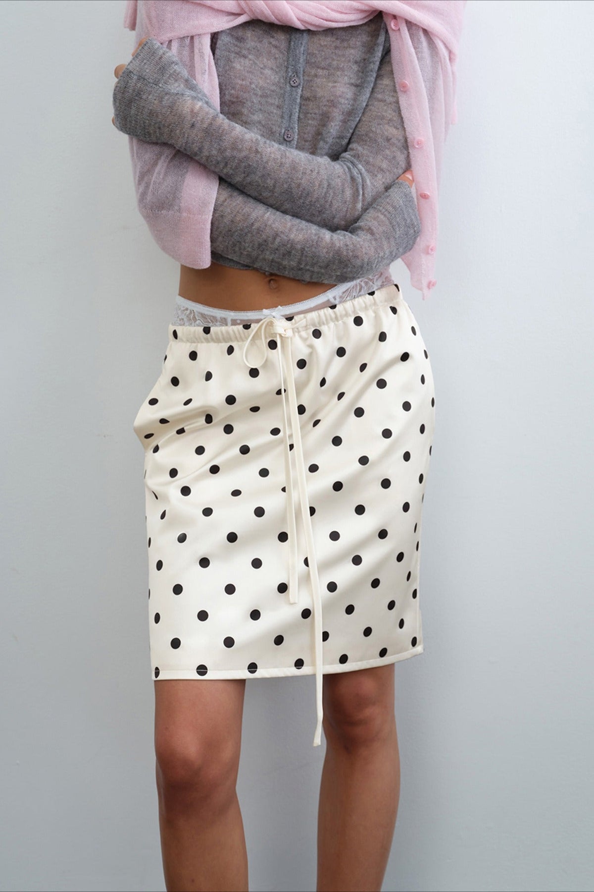 Drawstring Polka Dot Skirt