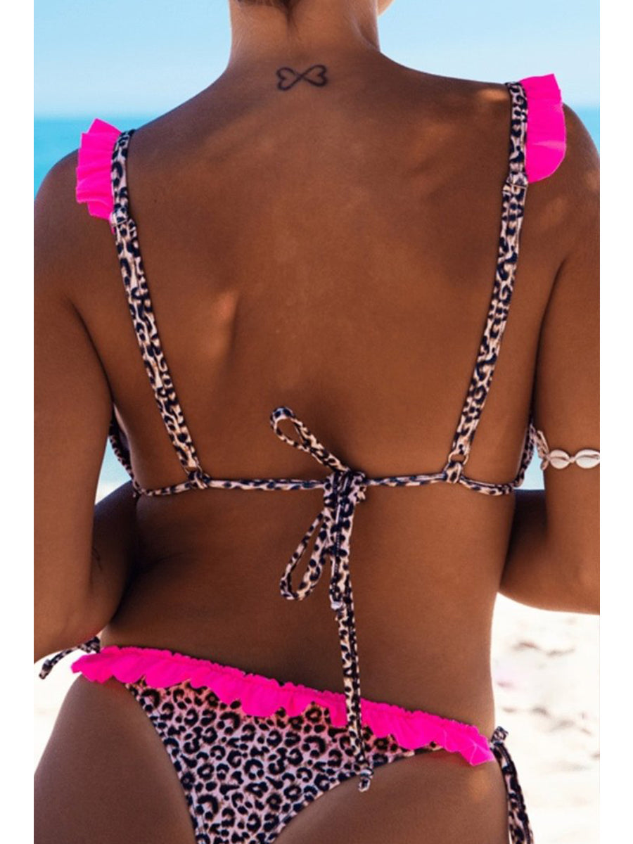 Leopard Print Patchwork Bandage Bikini Set - Fashionpara