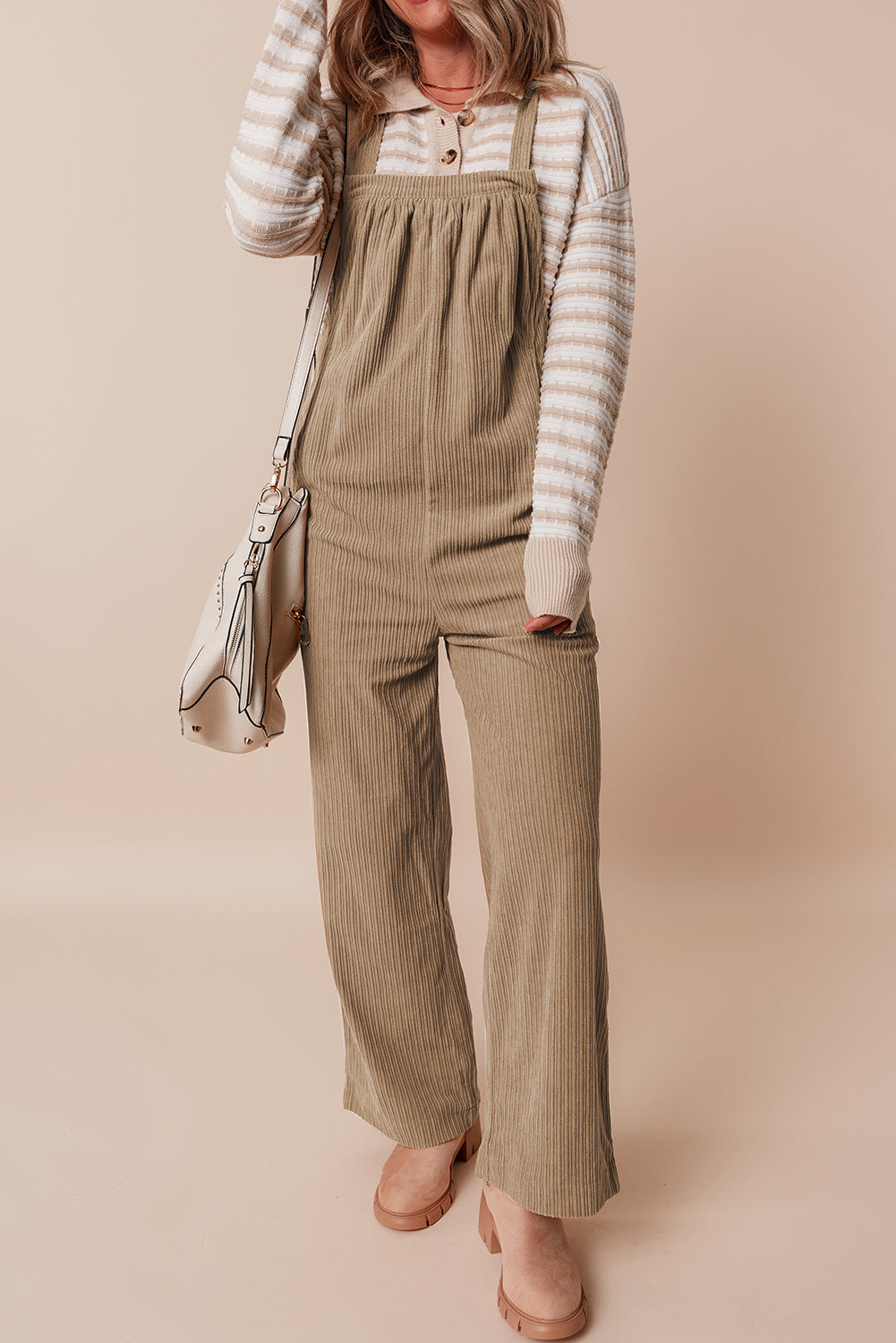 Solid Color Pocketed Corduroy Overall