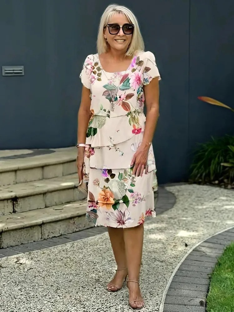 Floral Short Sleeve Tiered Ruffle Midi Dress 5