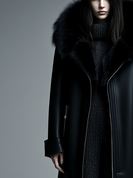 Women Fur Trim Warm Lined Hooded Faux Leather Trench Coat - Fashionpara