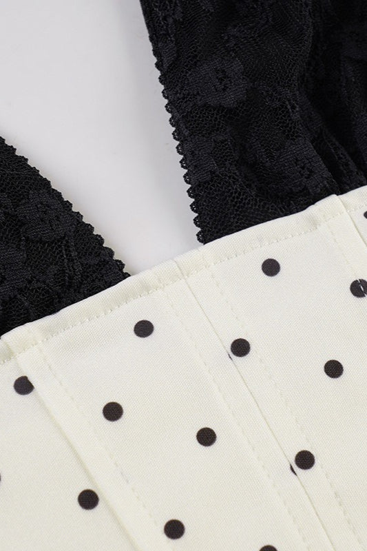 Polka Dot Lace Halter Two Pieces Set - Fashionpara