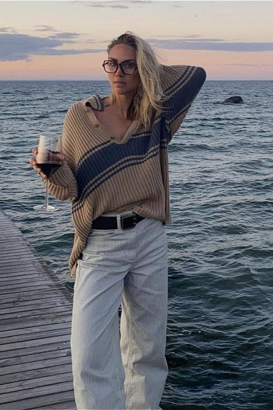 PrincessAce Striped Color Block Long Sleeve Knit Sweater