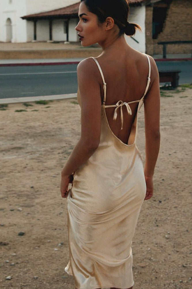 Satin Cami Tie Back Silk Dress