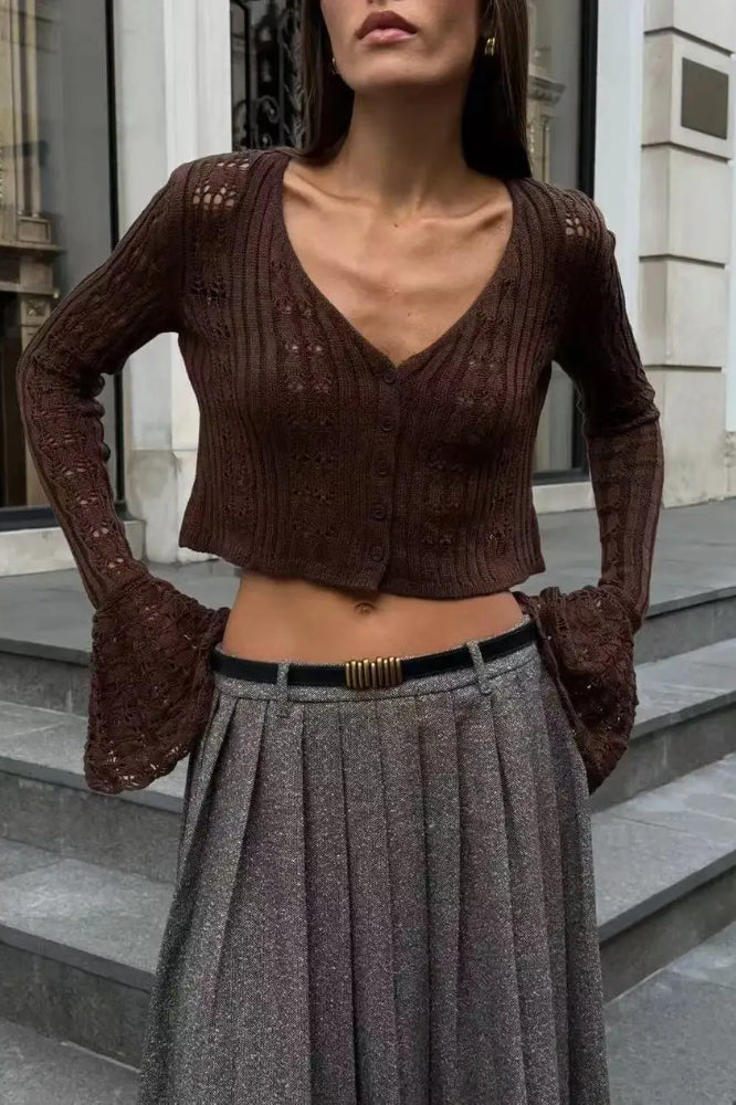 Hollow Out Knit Cropped Cardigan