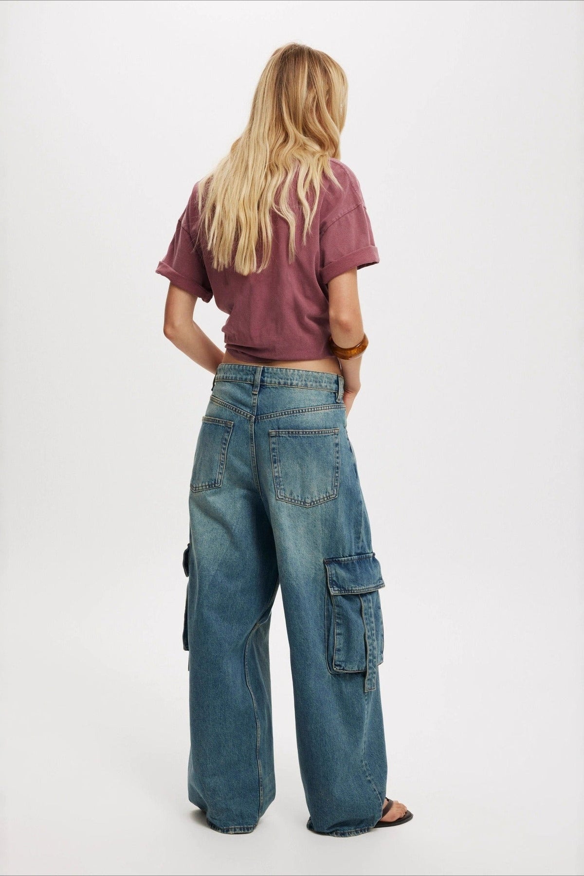 Washed Distressed Loose Wide Leg Cargo Jeans